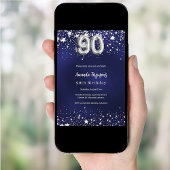 Invitation 90e anniversaire marine bleu argent étoiles