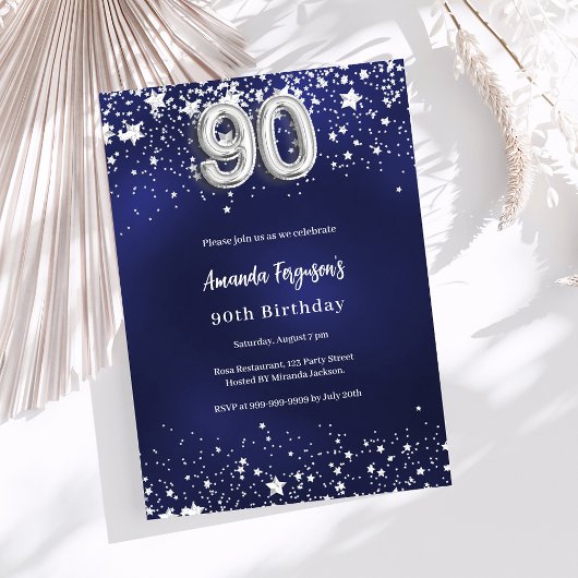 Invitation 90e anniversaire marine bleu argent étoiles