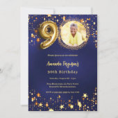 Invitation 90e anniversaire marine bleu or étoiles photo (Devant)