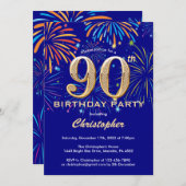 Invitation 90e anniversaire Marine Blue and Gold Rainbow Fire (Devant / Derrière)