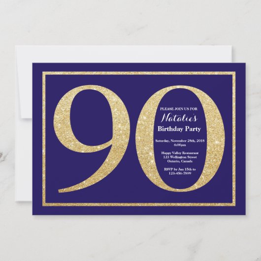 Invitation 90e anniversaire Marine Parties scintillant bleue (Devant)