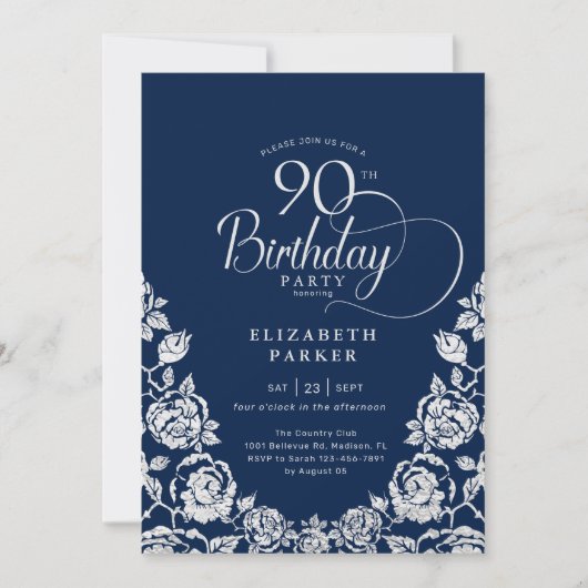 Invitation 90e anniversaire Marine Roses d'argent (Devant)
