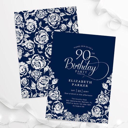 Invitation 90e anniversaire Marine Roses d'argent
