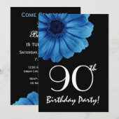Invitation 90e anniversaire Modèle Blue Daisy (Devant / Derrière)