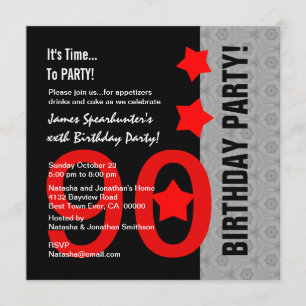 Invitation 90e anniversaire Moderne Argent rouge Noir Noir A0