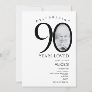 Invitation 90e anniversaire moderne avec photo en nombre, min