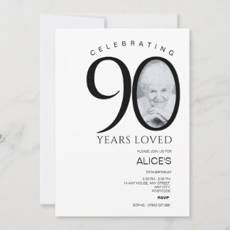 Invitation 90e anniversaire moderne avec photo en nombre, min