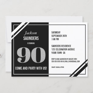 Invitation 90e anniversaire moderne Black and White Party