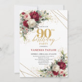 Invitation 90e Anniversaire Moderne Marsala Or Flo (Devant)