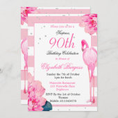 Invitation 90e anniversaire Ninetieth Flamant rose Monogramme (Devant / Derrière)
