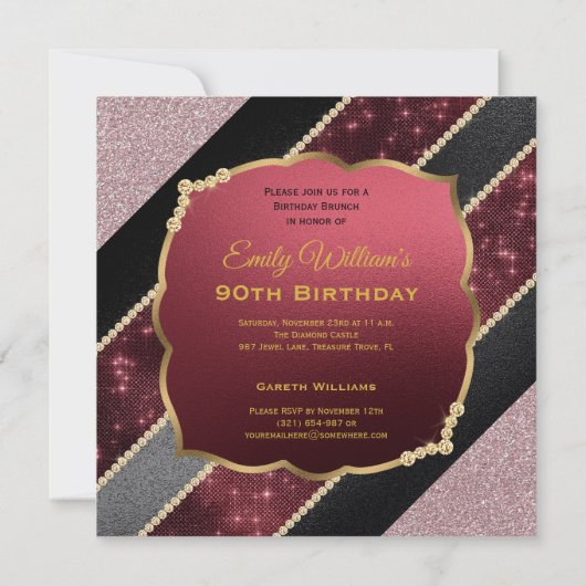 Invitation 90e anniversaire Ninetieth Gold Ruby Gems (Dos)