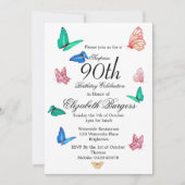 Invitation 90e anniversaire Noir Blanc Papillon Anniversaire  (Devant)