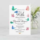 Invitation 90e anniversaire Noir Blanc Papillon Anniversaire  (Debout devant)