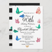 Invitation 90e anniversaire Noir Blanc Papillon Anniversaire  (Devant / Derrière)