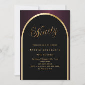 Invitation 90e anniversaire noir bordeaux or arc luxe (Devant)