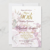 Invitation 90e Anniversaire Or Bourgogne Rose Floral Élégant (Dos)