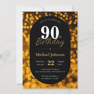 Invitation 90e Anniversaire Or Noir Élégant Simple Sur Mesure