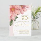 Invitation 90E Anniversaire Or rose Elégant Anniversaire Flor (Debout devant)