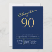 Invitation 90e Anniversaire Or Script moderne bleu (Devant)