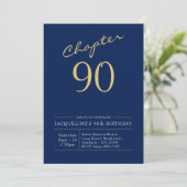 Invitation 90e Anniversaire Or Script moderne bleu (Debout devant)