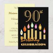 Invitation 90e anniversaire ou toute année Bougies d'or Budge (Devant / Derrière)