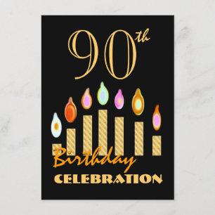Invitation 90e anniversaire ou toute année Bougies d'or Budge
