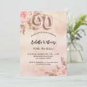 Invitation 90e anniversaire pampas herbe rose or fleuri or lu (Debout devant)