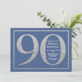 Invitation 90e anniversaire Parties scintillant bleue et arge (Debout devant)