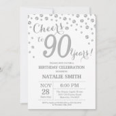 Invitation 90e anniversaire Parties scintillant d'argent Invi (Devant)