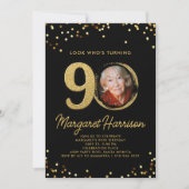 Invitation 90e anniversaire Parties scintillant d'or Confetti (Devant)