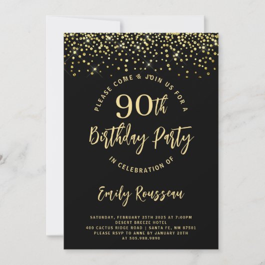 Invitation 90e anniversaire Parties scintillant or Confetti N (Devant)