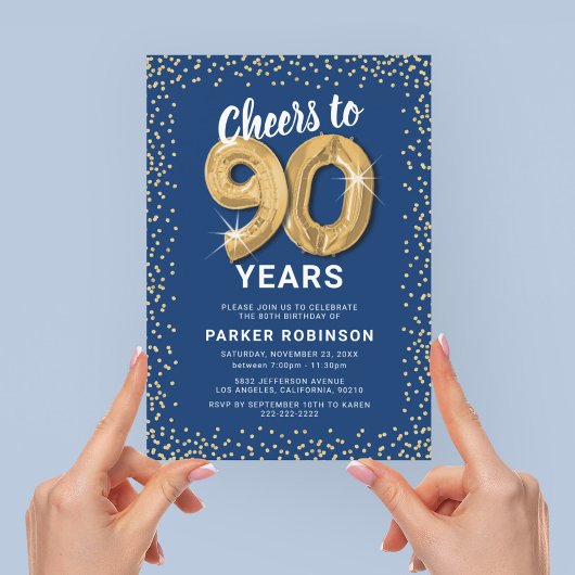 Invitation 90e Anniversaire Party Blue Gold