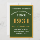 Invitation 90e anniversaire personnalisé 1931 Elégant or vert (Devant)