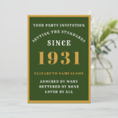 Invitation 90e anniversaire personnalisé 1931 Elégant or vert (Debout devant)