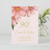 Invitation 90e anniversaire Photo couleur or rose pâle (Debout devant)