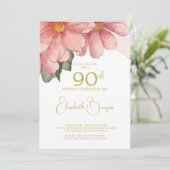 Invitation 90e anniversaire Photo rose Floral Elégant anniver (Debout devant)