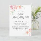 Invitation 90e anniversaire Pink Floral Watercolor Virtual Pa (Debout devant)