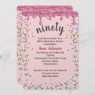 Invitation 90e Anniversaire Pink Icing Et Sprinkles
