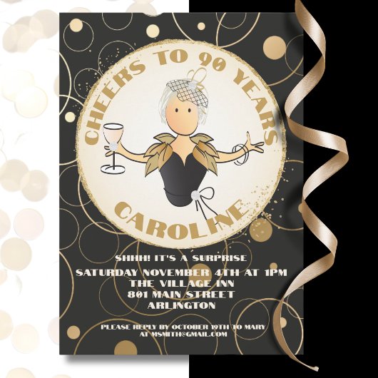 Invitation 90e anniversaire pour son anniversaire Gold Sparkl