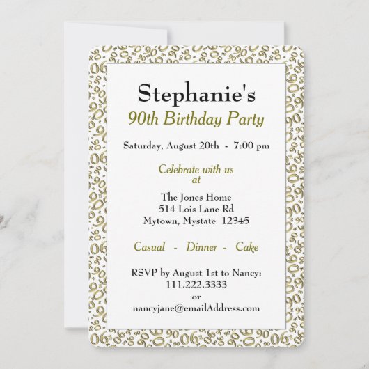 Invitation 90e anniversaire Random Numéro Motif Or/Blanc (Devant)