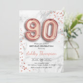 Invitation 90e anniversaire - Rose Ballons d'or effet de marb (Debout devant)