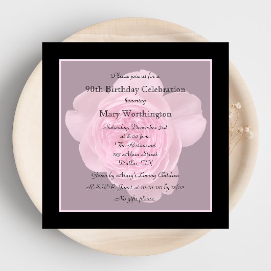 Invitation 90e anniversaire Rose d'invitation pour 90e annive
