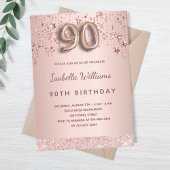 Invitation 90e anniversaire rose étoiles rose or