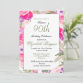 Invitation 90e anniversaire rose Floral Rose Chic Anniversair (Debout devant)