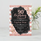 Invitation 90e anniversaire - Rose Gold et White Stripes (Debout devant)