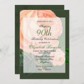 Invitation 90e anniversaire Rose monogramme personnel Anniver (Devant / Derrière)