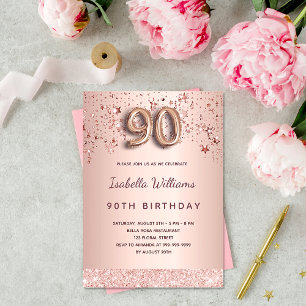 Invitation 90e anniversaire rose or blush étoiles luxe