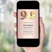 Invitation 90e anniversaire rose photo d'or