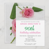 Invitation 90e anniversaire Rose Rose Flower Party (Devant / Derrière)