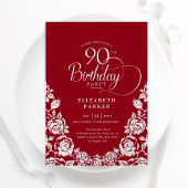 Invitation 90e anniversaire Roses d'argent rouge